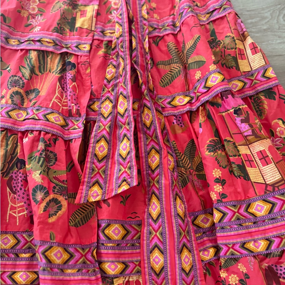 Farm Rio Floral Red Maxi Wrap Dress Small - Picture 11 of 12